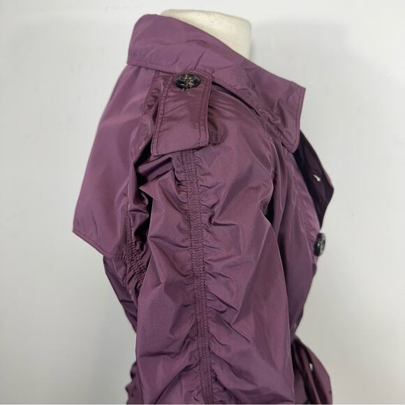 Burberry London Ruched Taffeta Double Breasted Lightweight Trench Coat Purple 12 - Picture 16 of 16